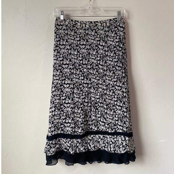 Indira Black and White Floral Midi Skirt- Size Medium - Picture 1 of 4